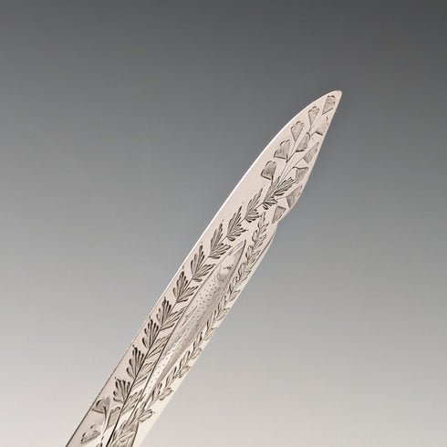 Circa 1865 British antique sterling silver handle fish cutlery pair JB